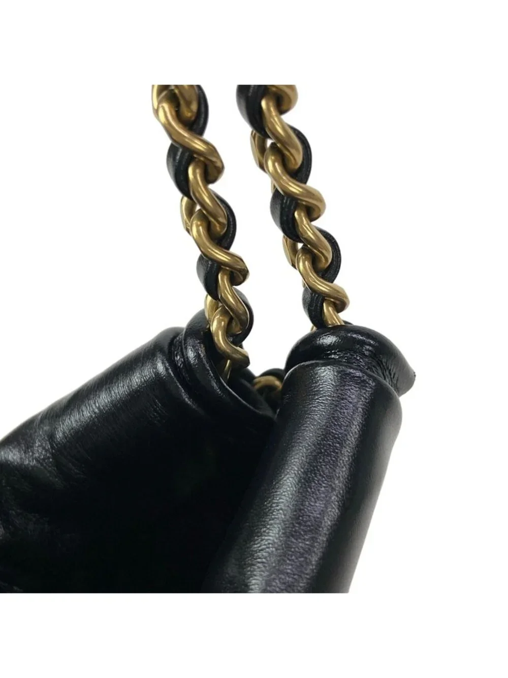 Chanel Handbag 22 Mini Black Chain Handle Vintage Gold Metal